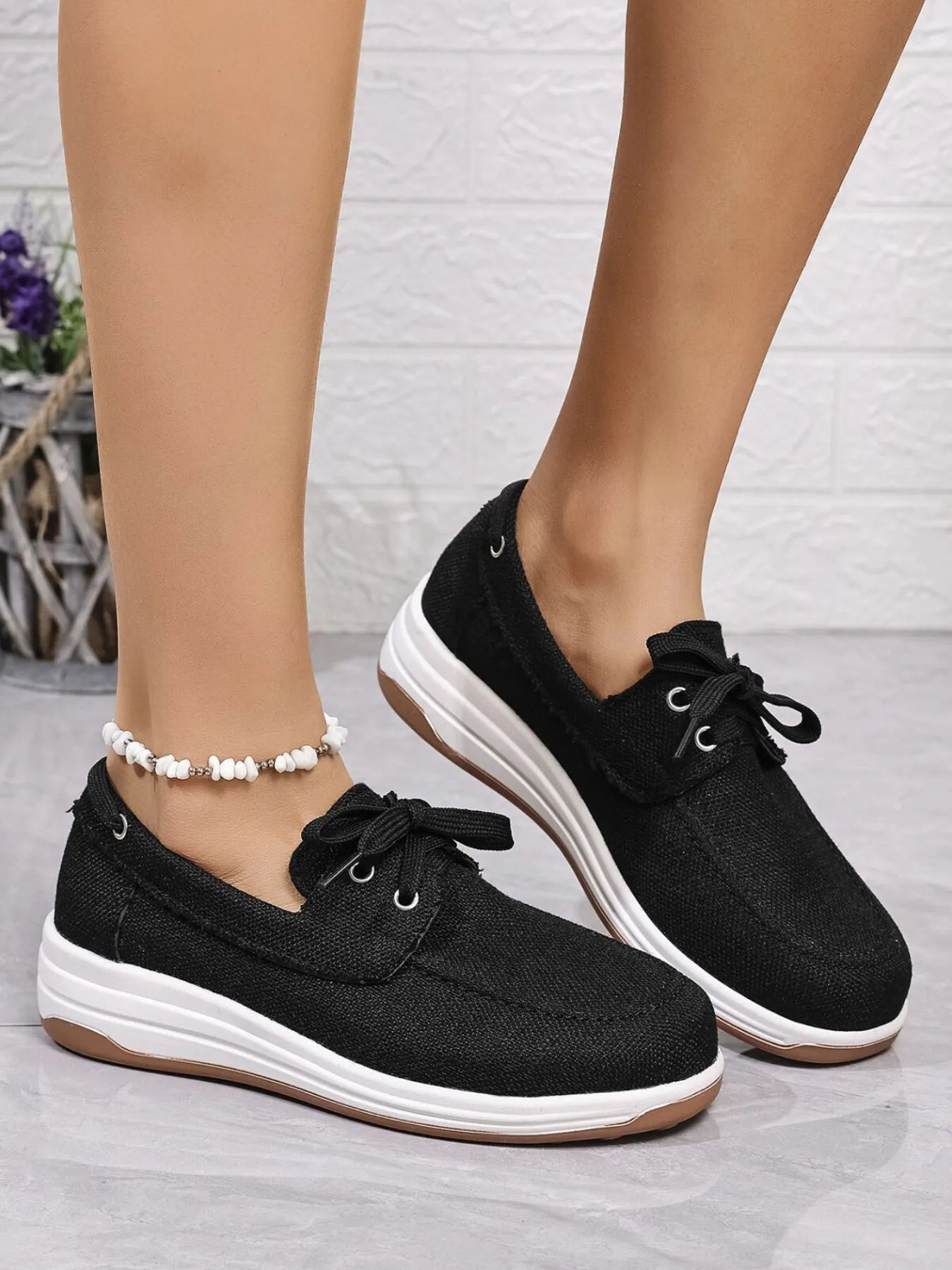 women's lace up wedge sneakers - detail shot