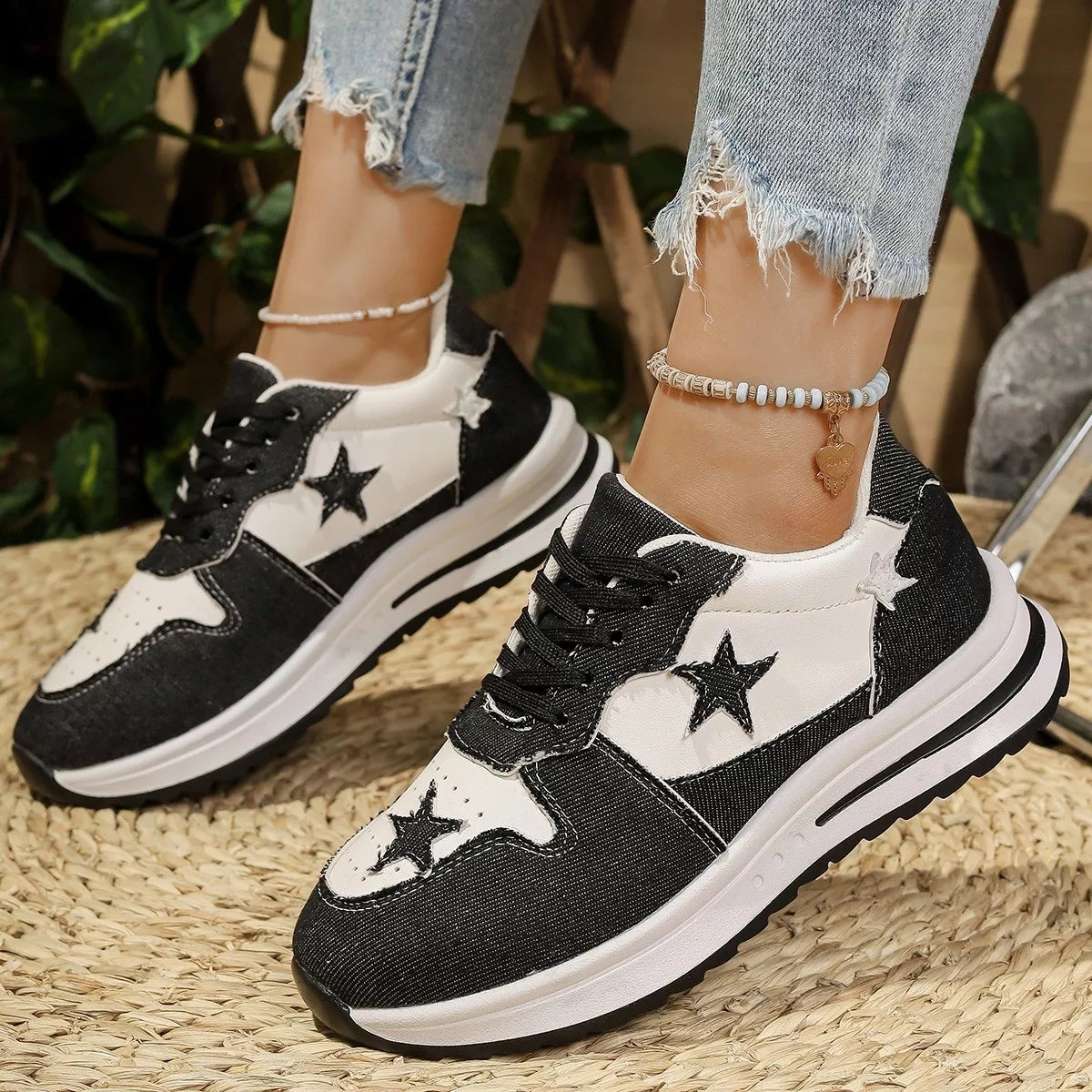 women's star lace up sneakers - product showcase