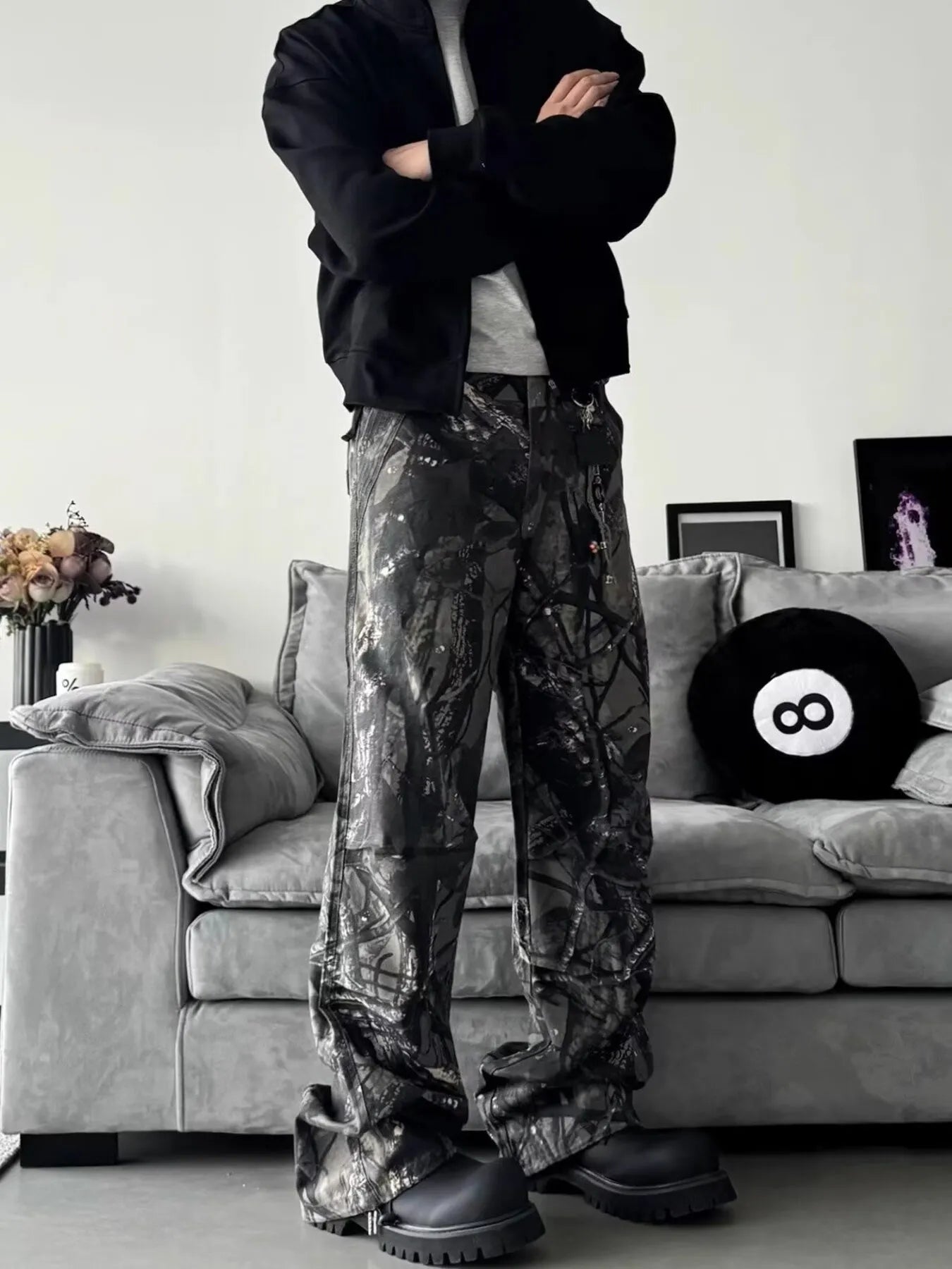 men's men's full size camo print relaxed fit jeans plus size - additional angle