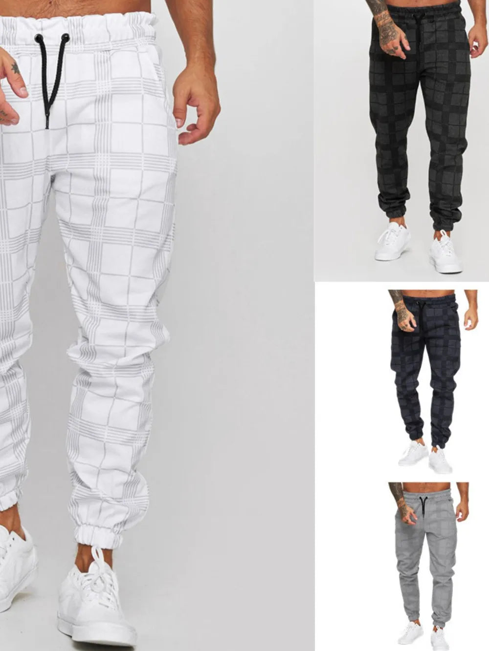 men's plus size plaid drawstring pants styled as a men’s apparel