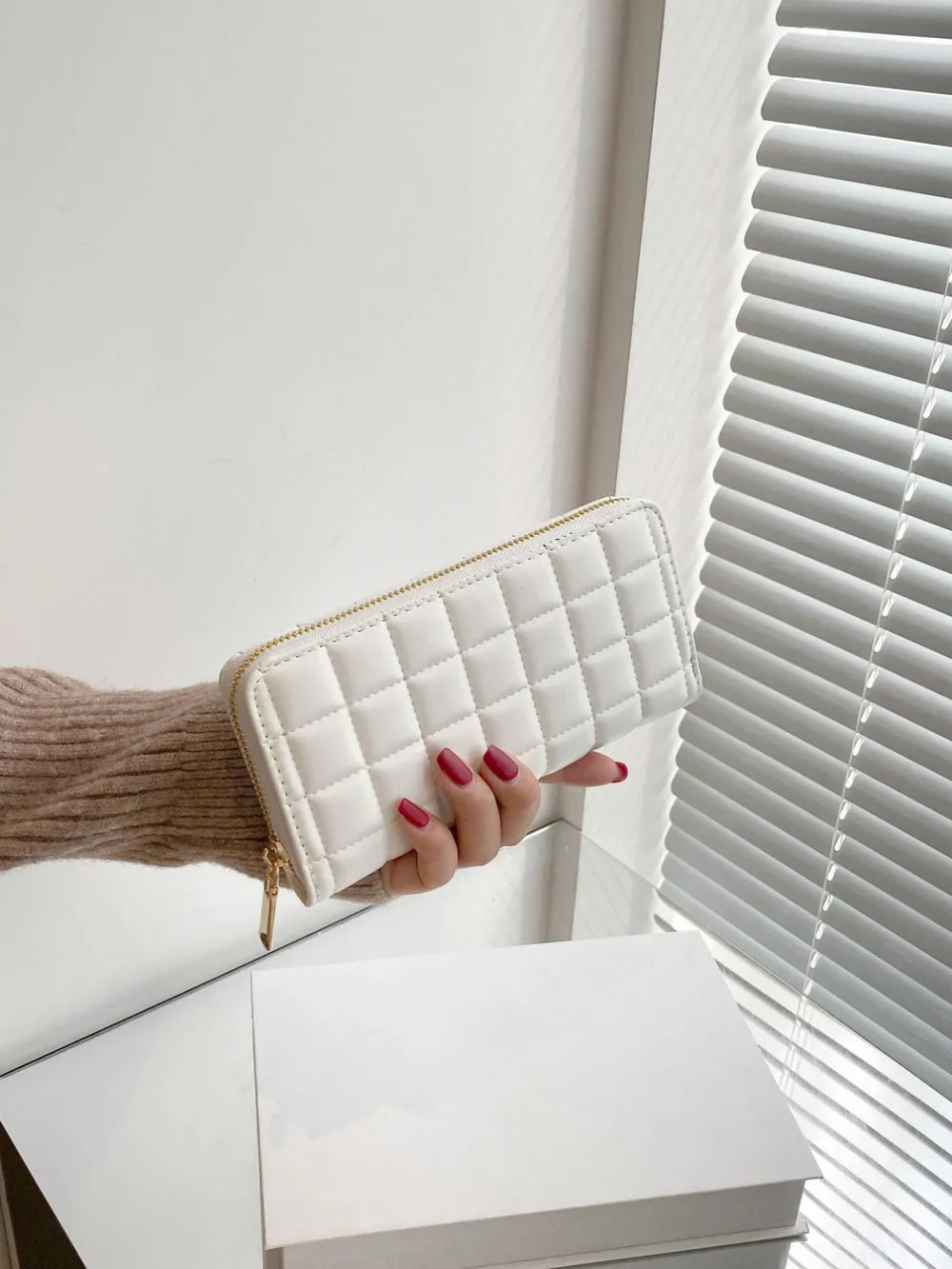 PU Leather Solid Color Wallet White One Size