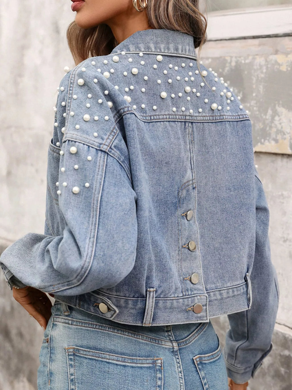 women's pearl embellished cropped denim jacket - styling option