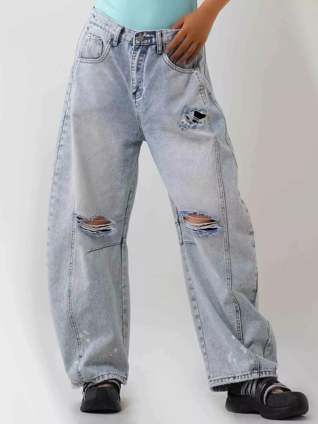women's distressed wide leg jeans - alternate angle