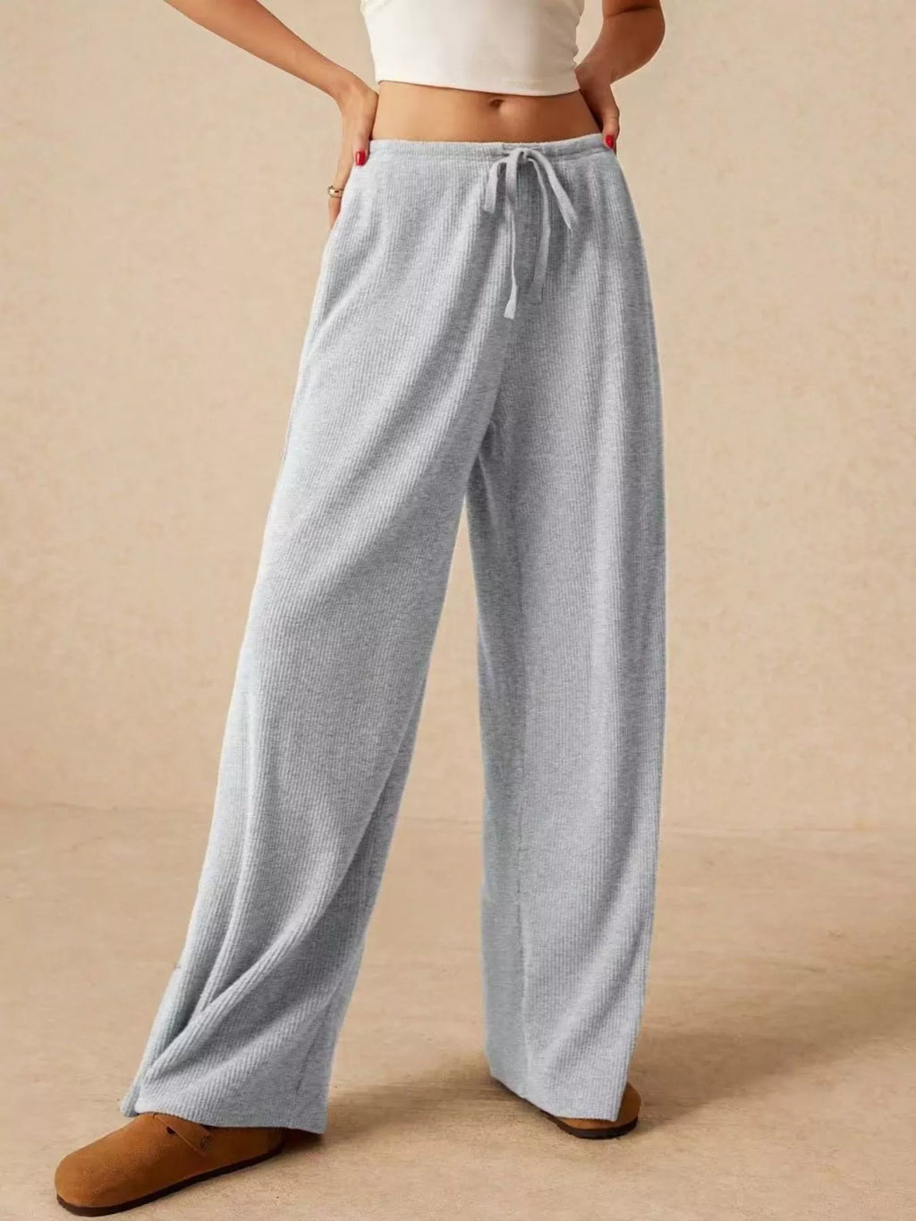women's drawstring wide leg pants - product detail
