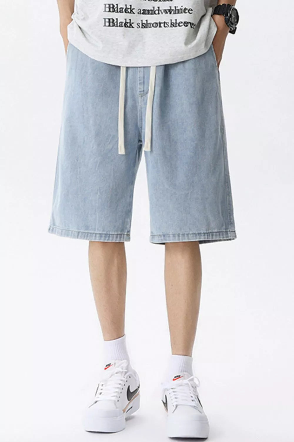men's men's full size vintage wash drawstring denim shorts plus size - styling option