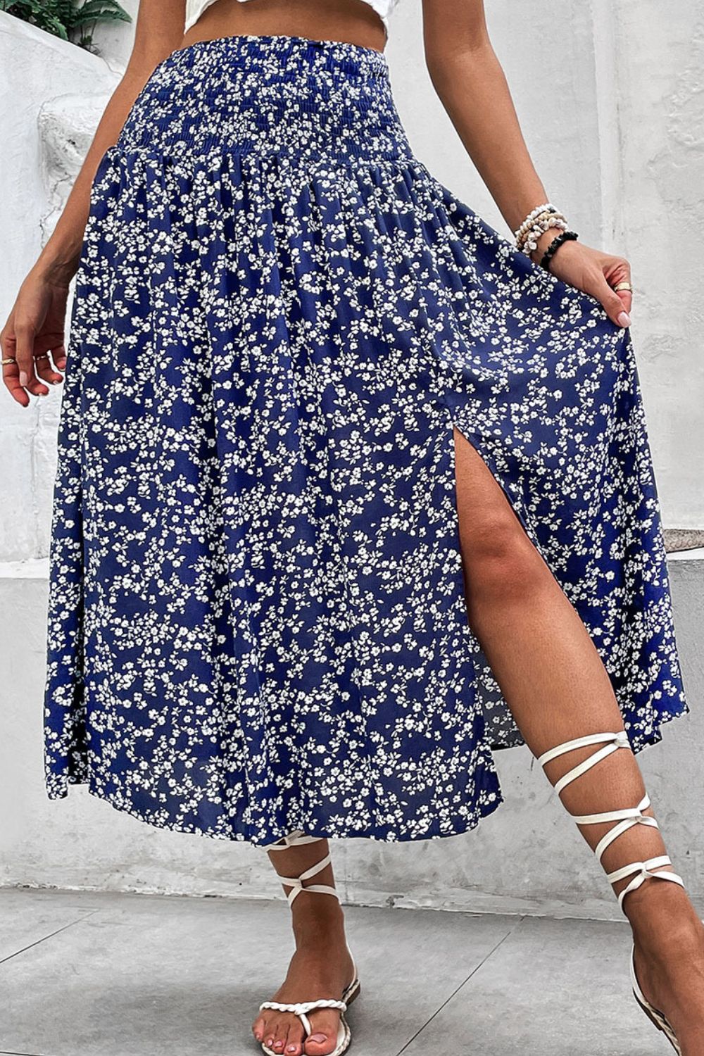 Perfee Ditsy Floral Slit High Waist Skirt Floral