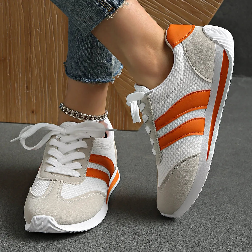women's striped contrast mesh lace up sneakers - product detail