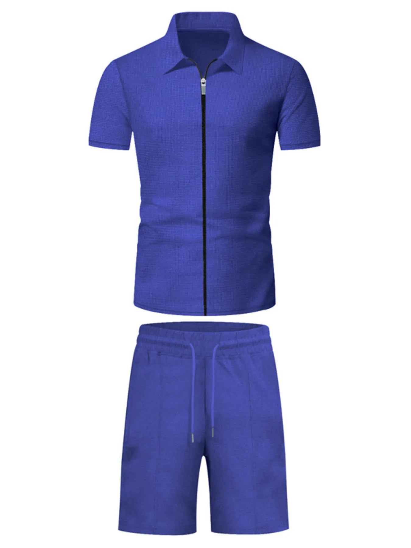 men's men's plus size zip up short sleeve top and shorts set - second view