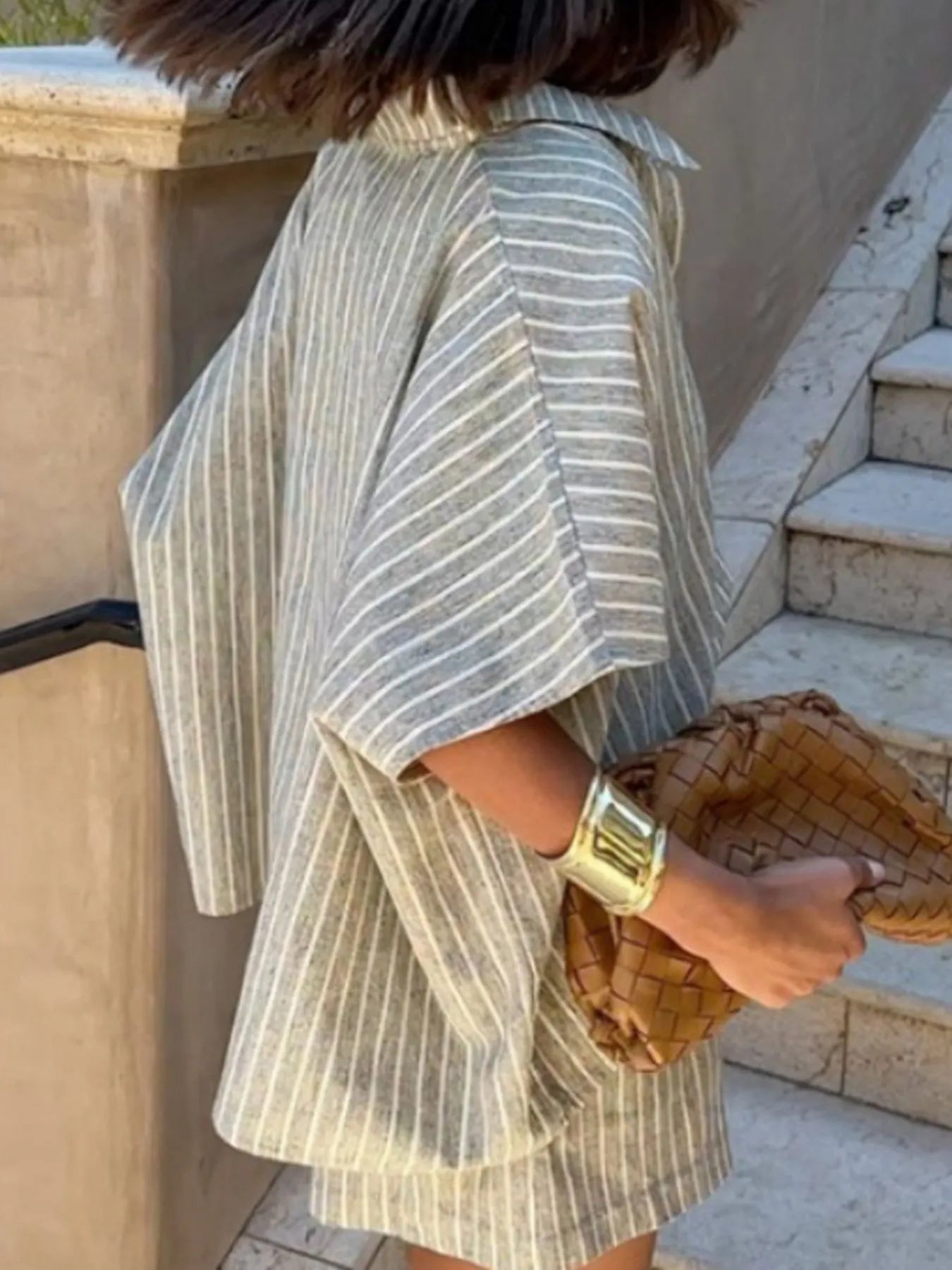 Striped Linen Shirt and Shorts Two-Piece Summer Set