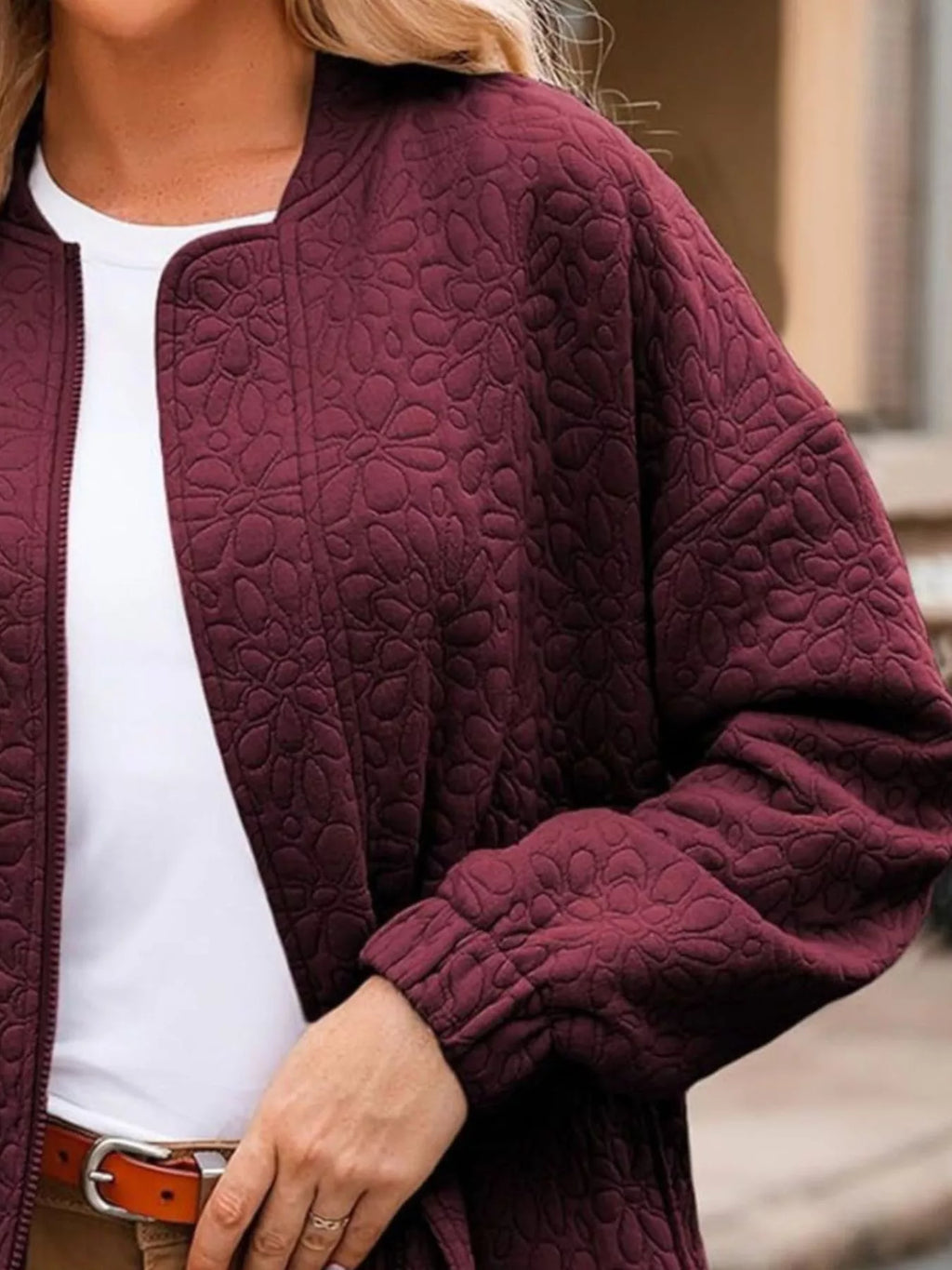 women's full size floral quilted zip up jacket plus size - product detail