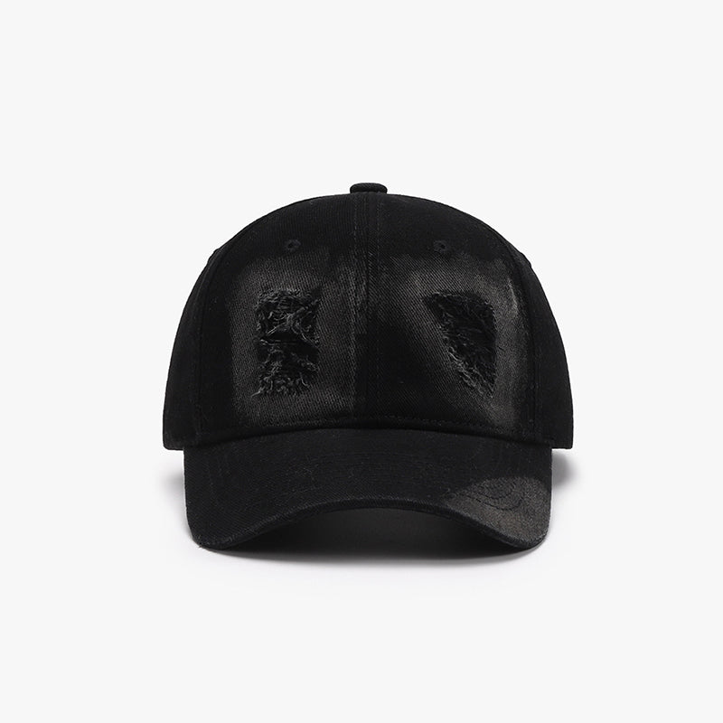 Distressed Cotton Baseball Cap Black One Size