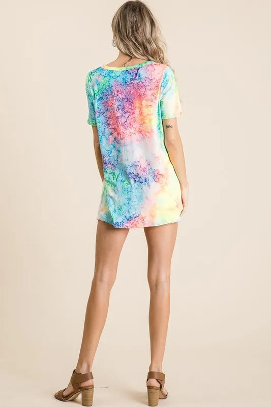 women's bibi  tie dye print jersey v neck top - extra view