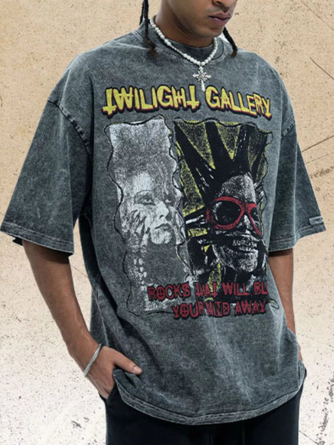 men's men's graphic round neck vintage wash t-shirt - additional image