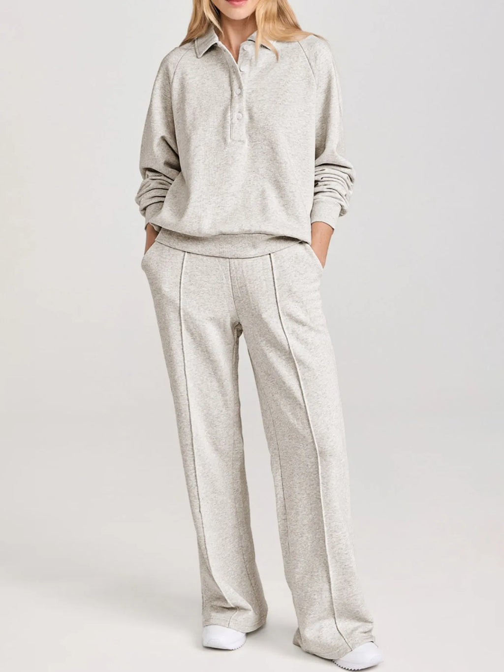 women's collared sweatshirt and high waist pants active set - styled view