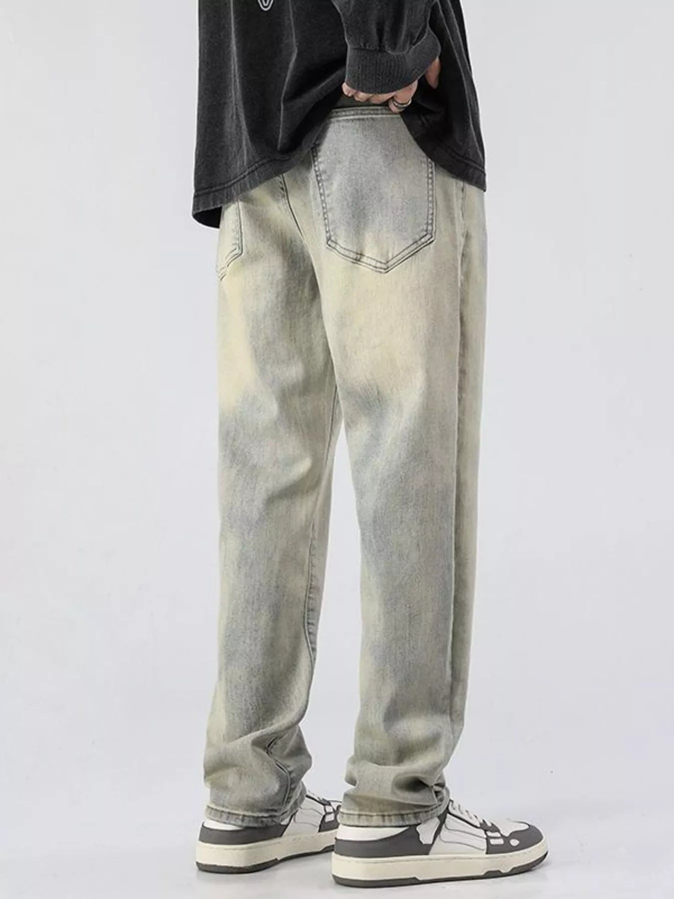 men's men's full size vintage wash loose fit jeans plus size - extra view