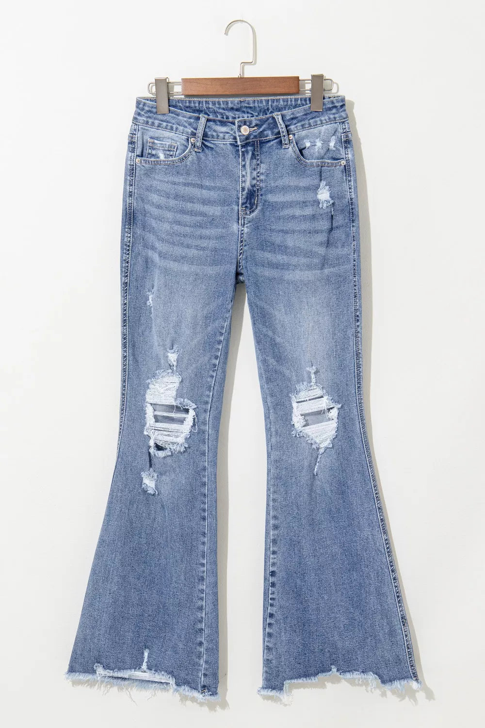 women's distressed flare jeans - product detail
