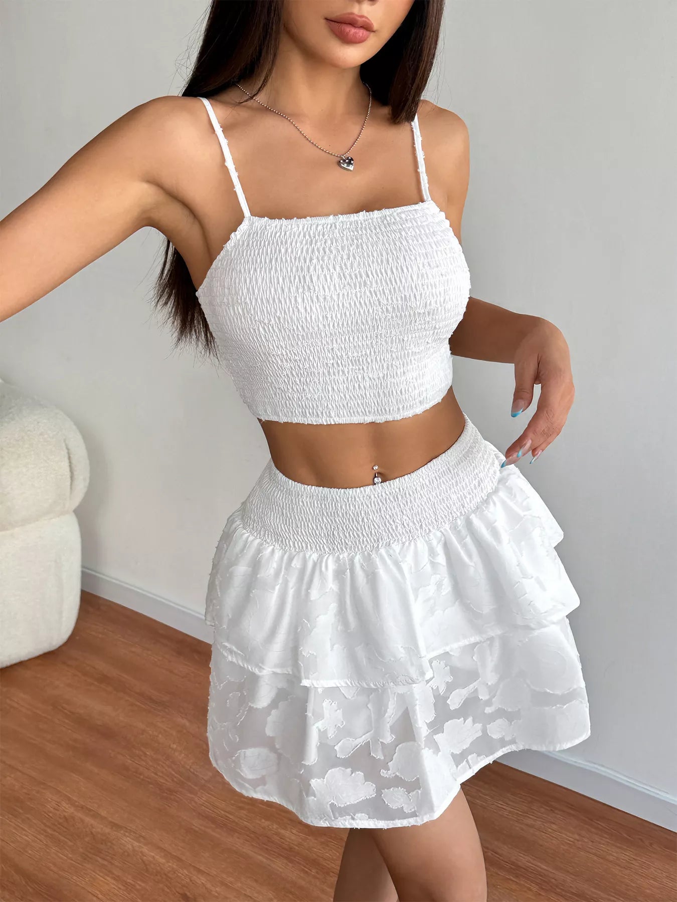 women's smocked crop top & ruffle mini skirt set - main product image