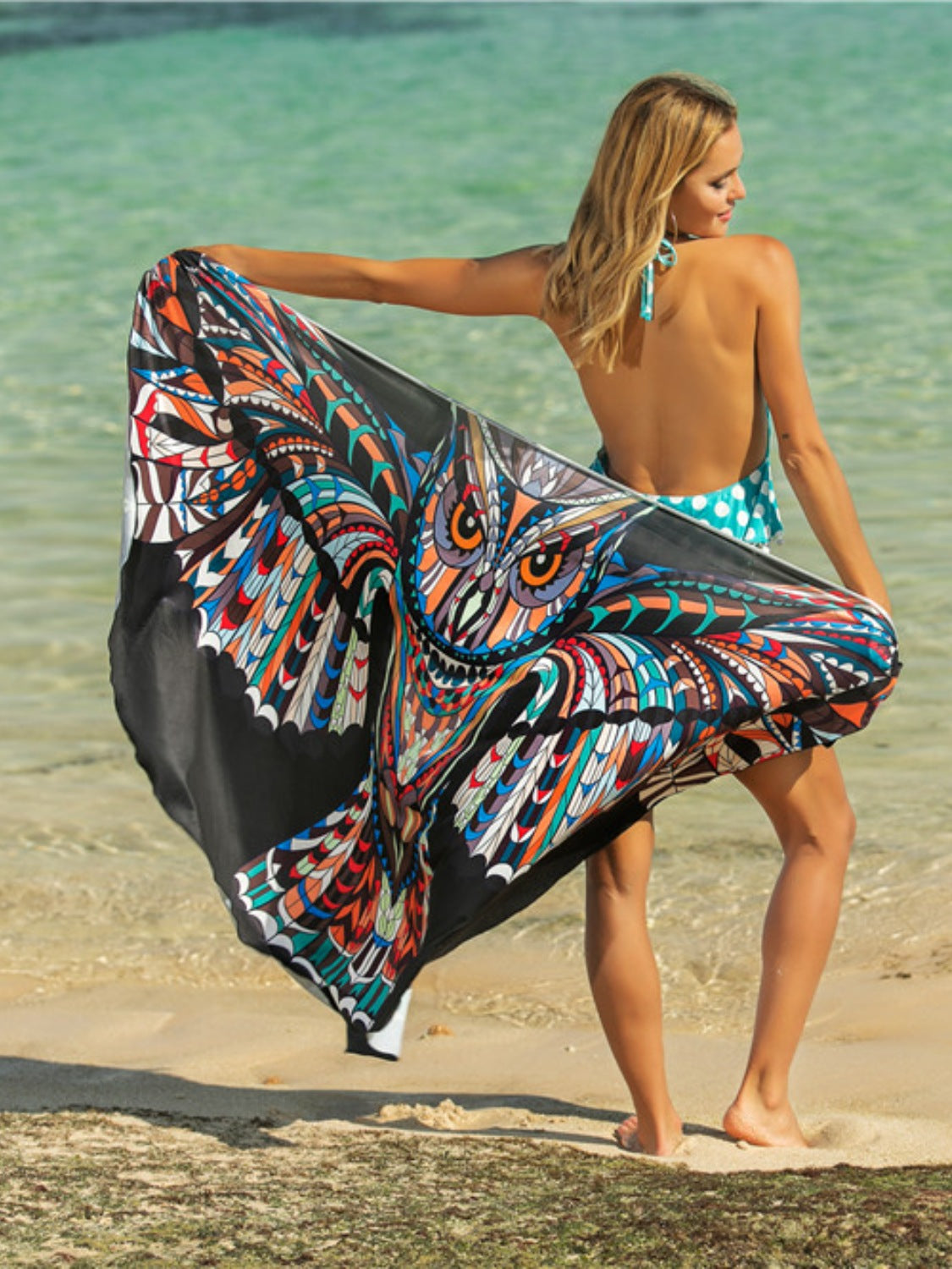 Printed Spaghetti Strap Cover Up Black One Size