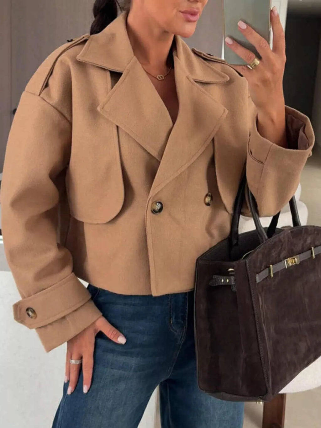 women's double-breasted cropped outerwear - product detail