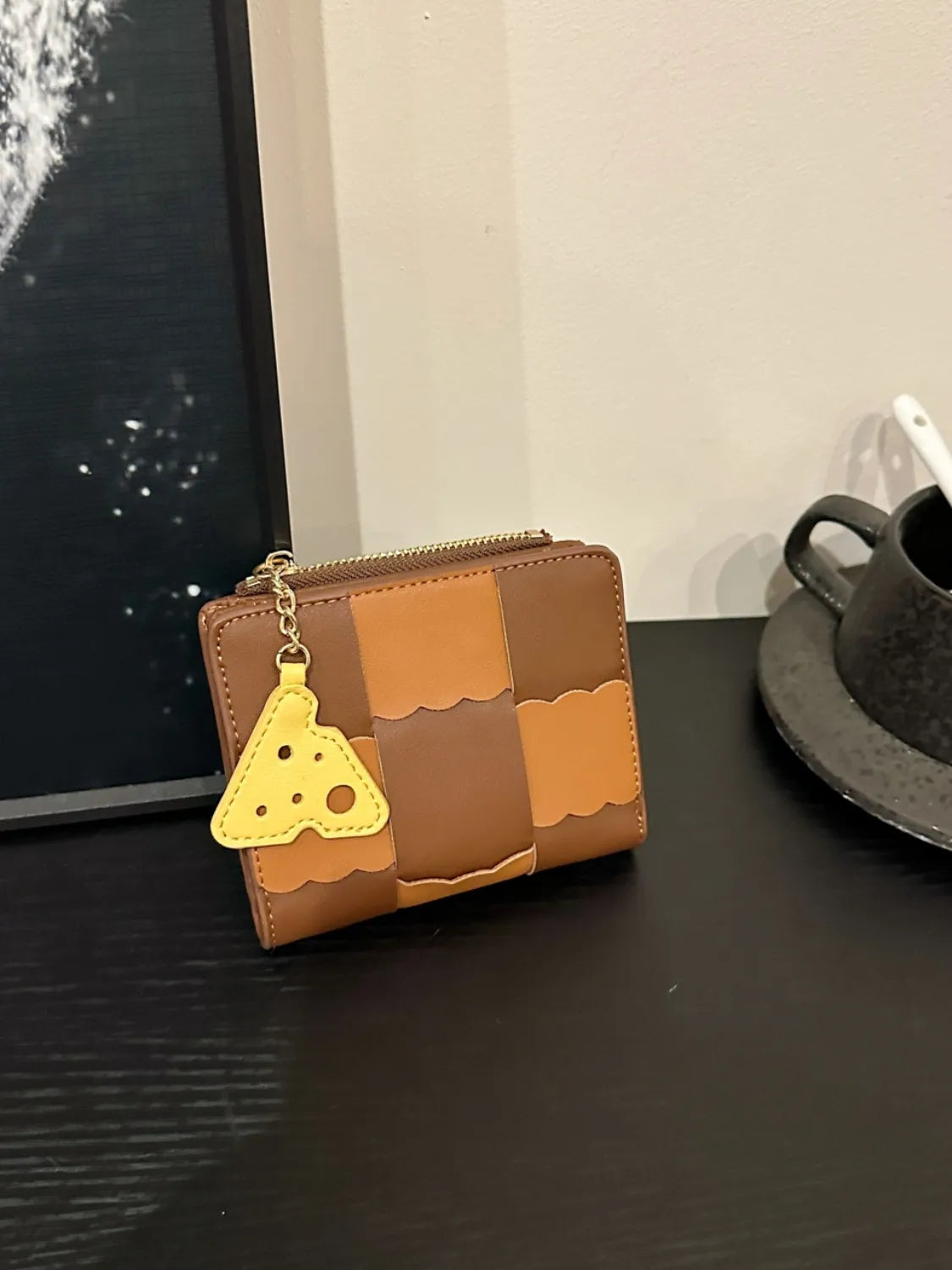 PU Leather Color Block Wallet Ochre One Size