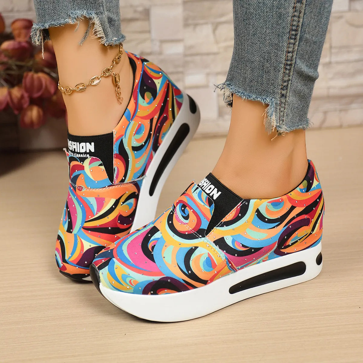 women's colorful abstract pattern platform sneakers - additional image