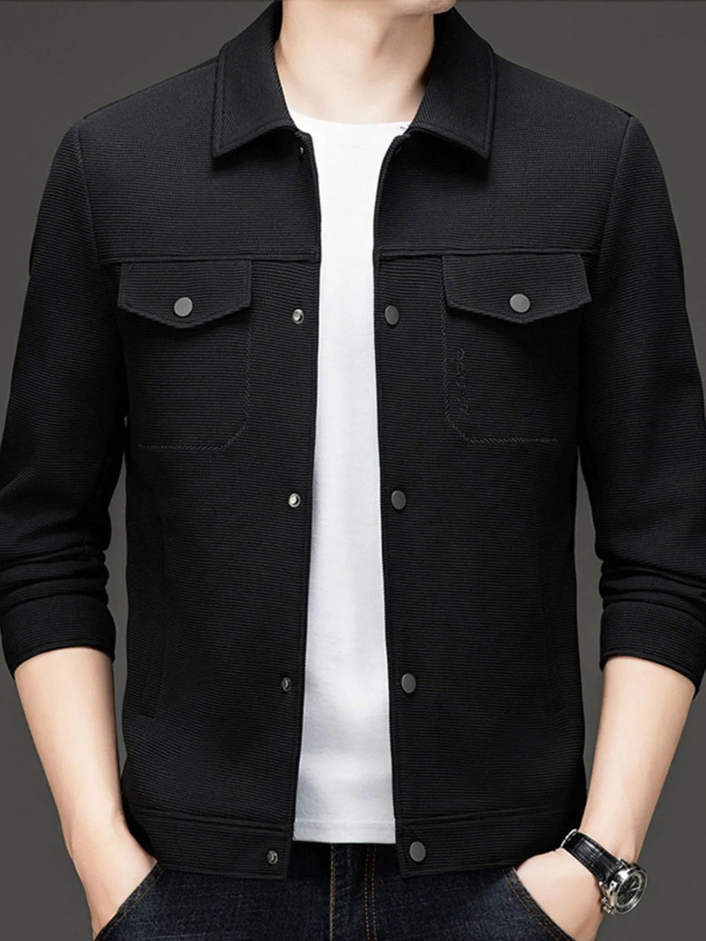 Men's Plus Size Button Up Long Sleeve Jacket