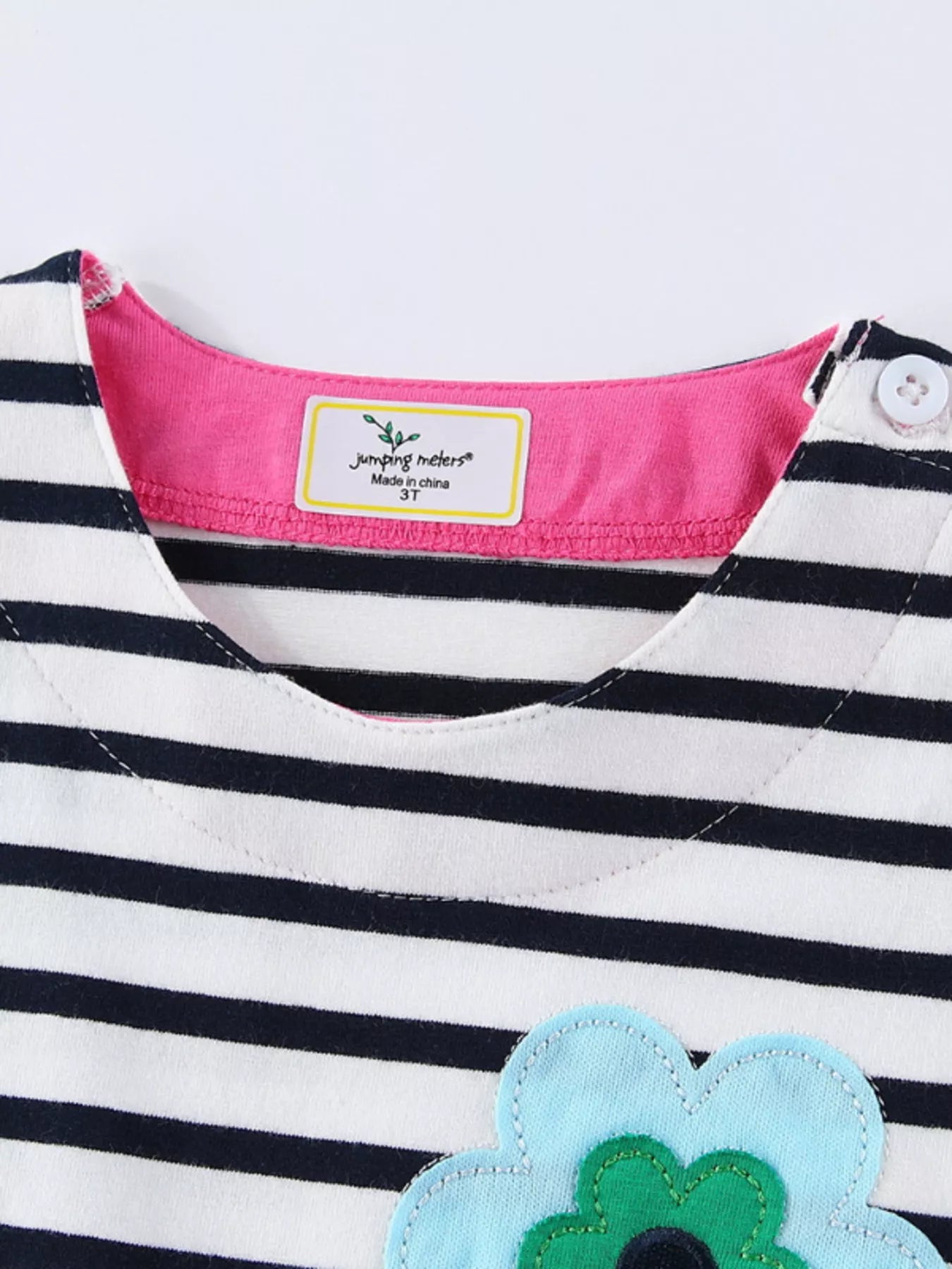 women's children's striped floral applique casual dress - back view