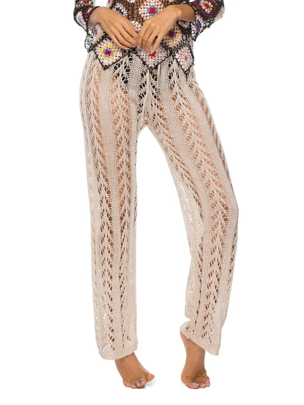 Cutout Drawstring High Waist Swim Pants Khaki