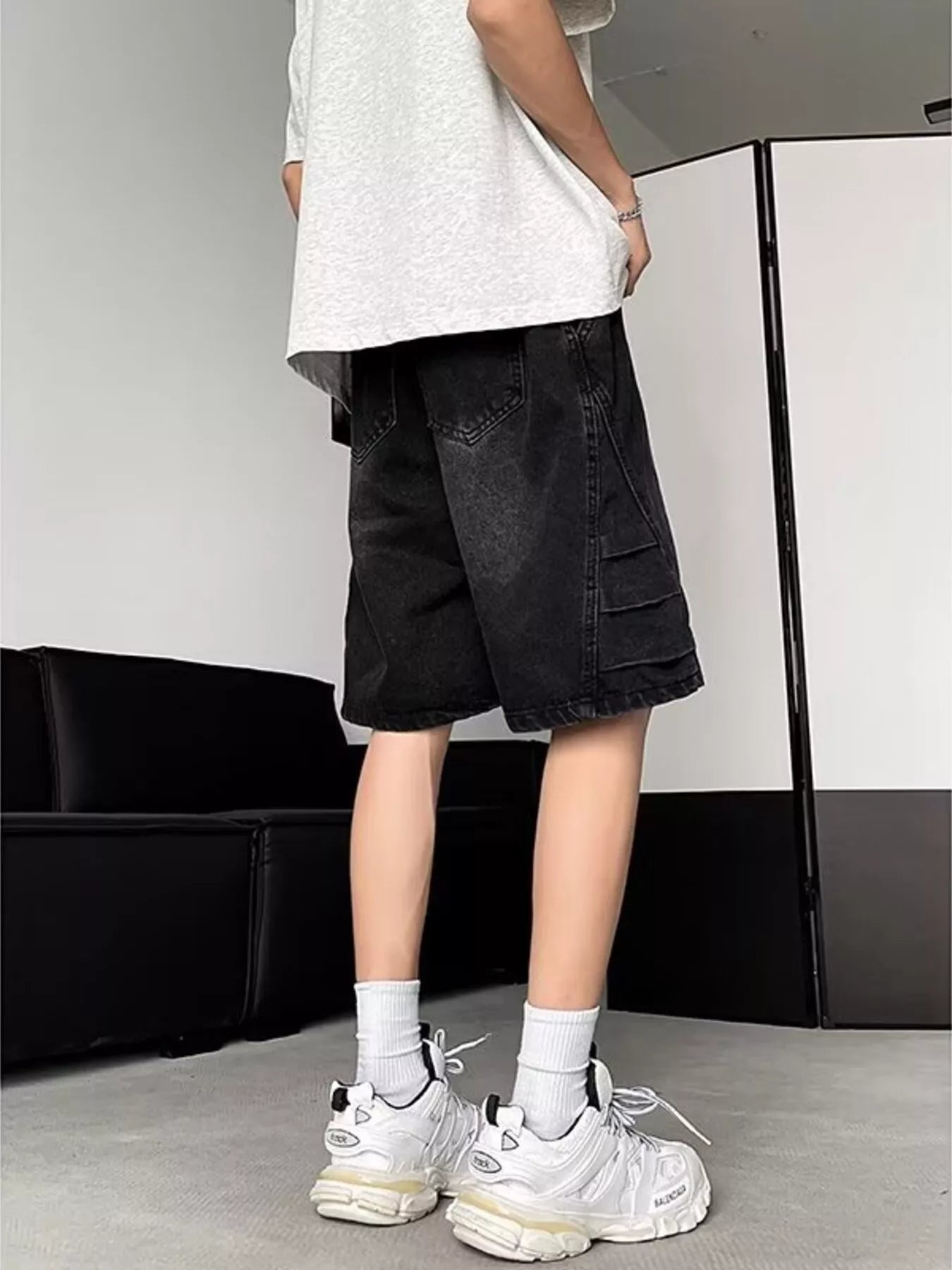men's men's plus size wash loose fit denim shorts - additional image