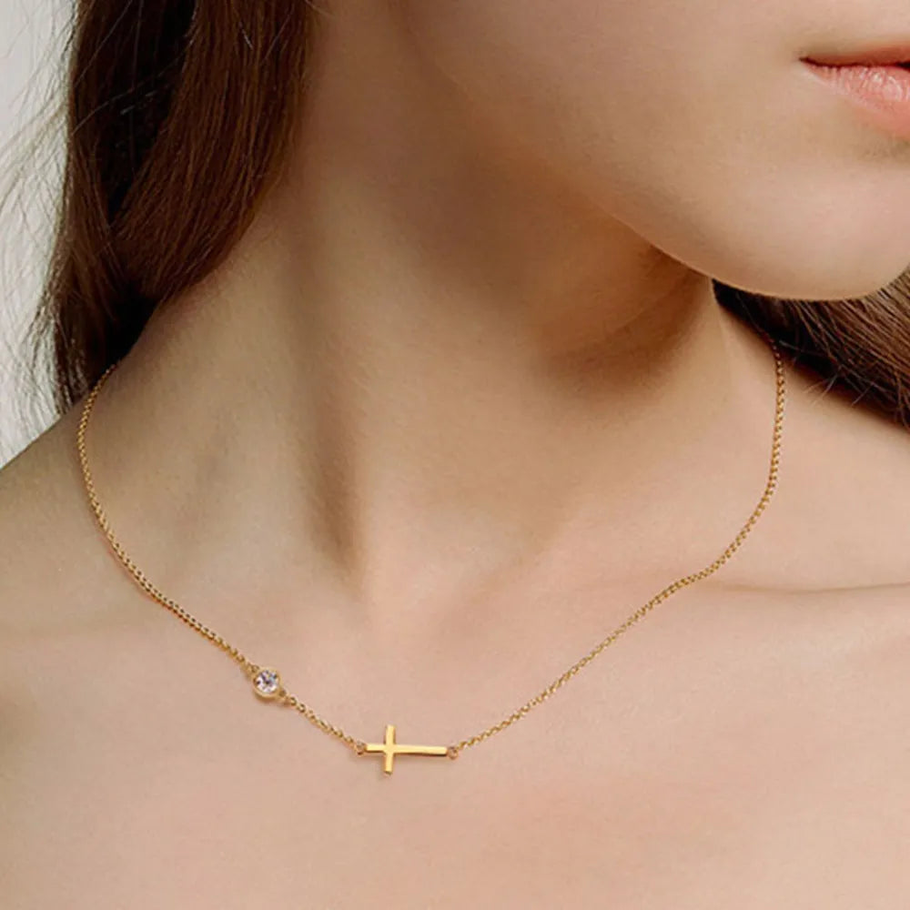 Cross 925 Sterling Silver Moissanite Necklace Gold One Size