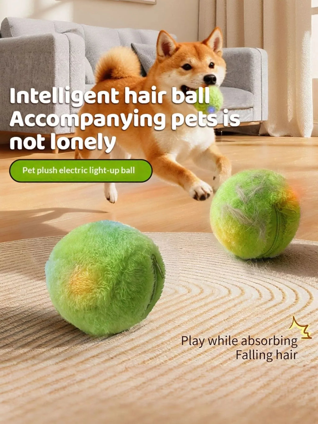 electric plush pet chase ball - front view