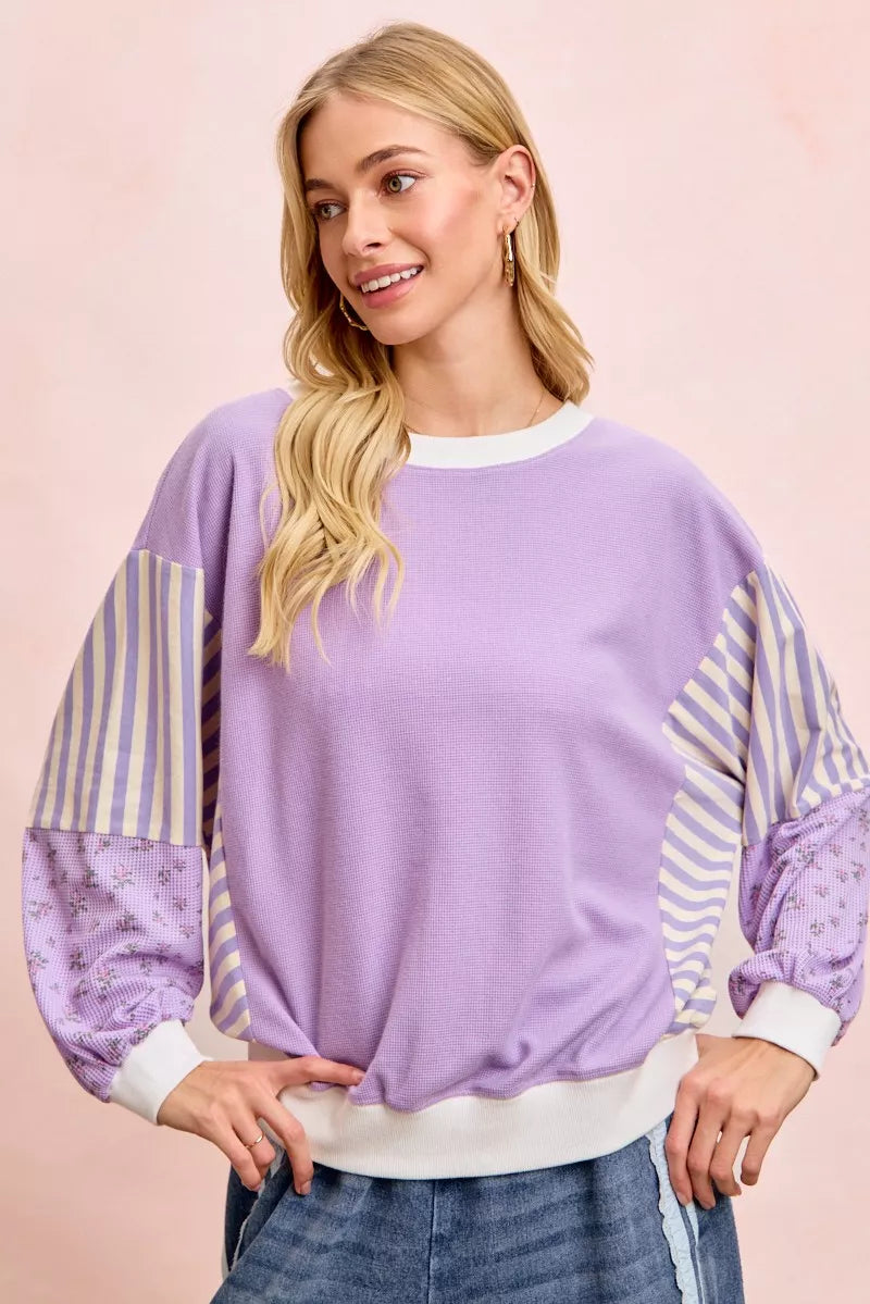 women's bibi mix and match sweatshirt with floral sleeve striped - product detail