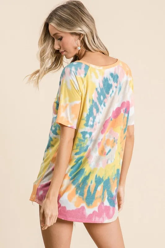 women's bibi tie dye print short sleeve t-shirt with raglan sleeves - additional image