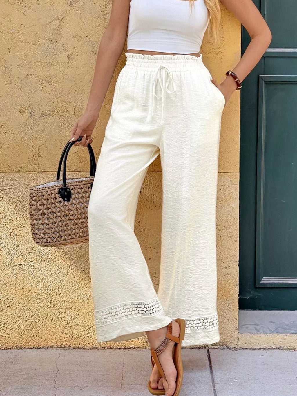 women's wide leg pants with pockets - alternate angle