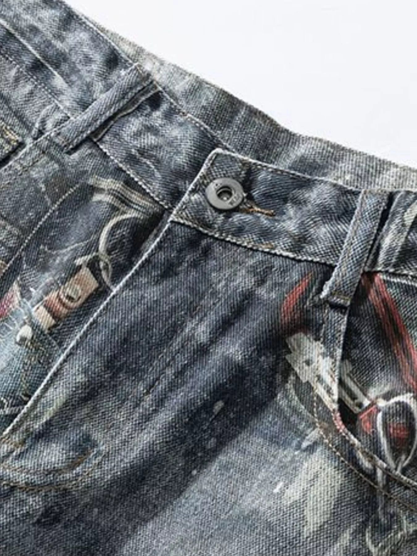 men's men's full size vintage chain print denim shorts plus size - additional image