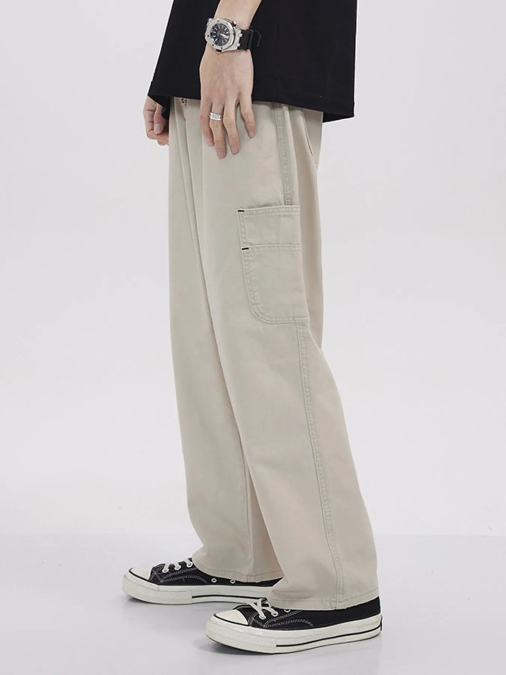 men's men's full size loose fit cargo jeans plus size - close-up detail