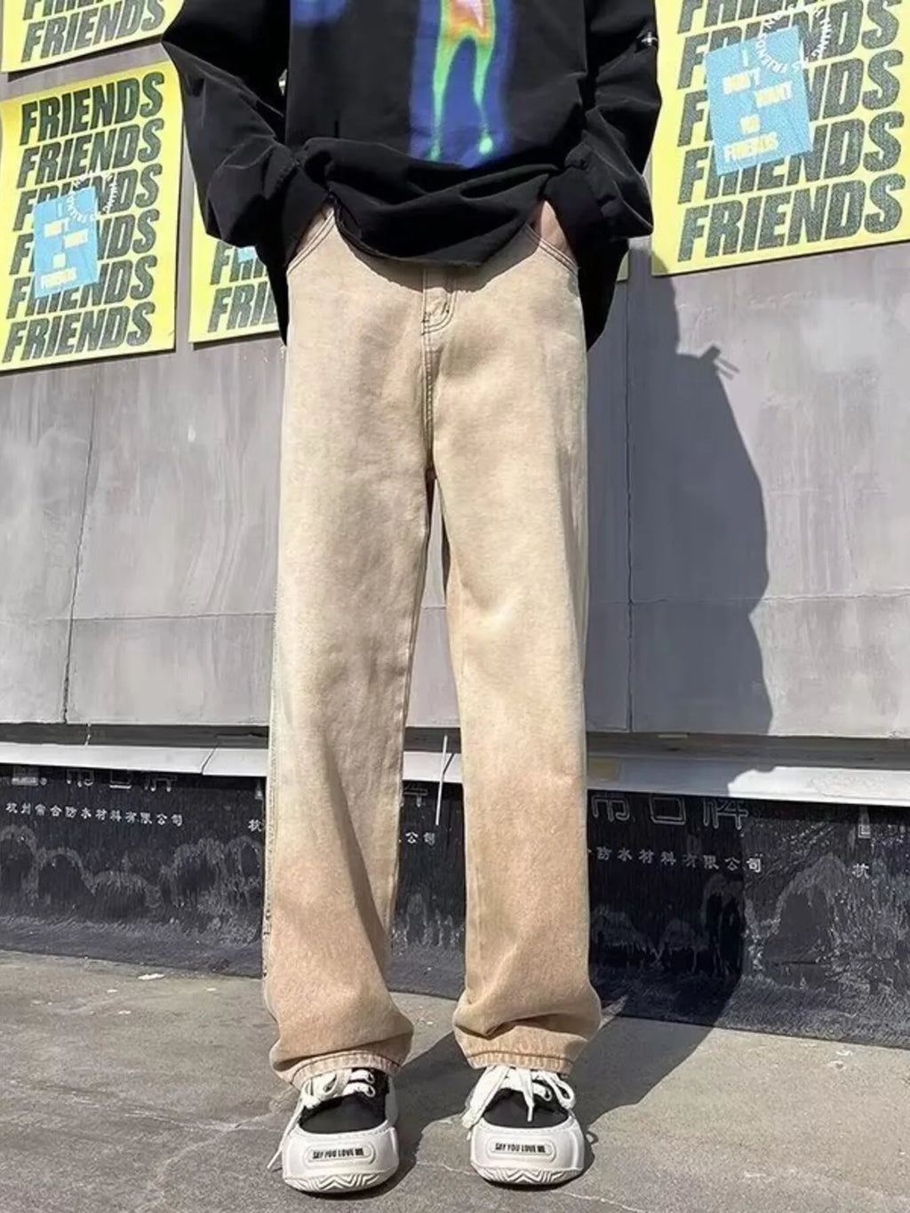 men's men's full size vintage wash wide leg jeans plus size - product showcase
