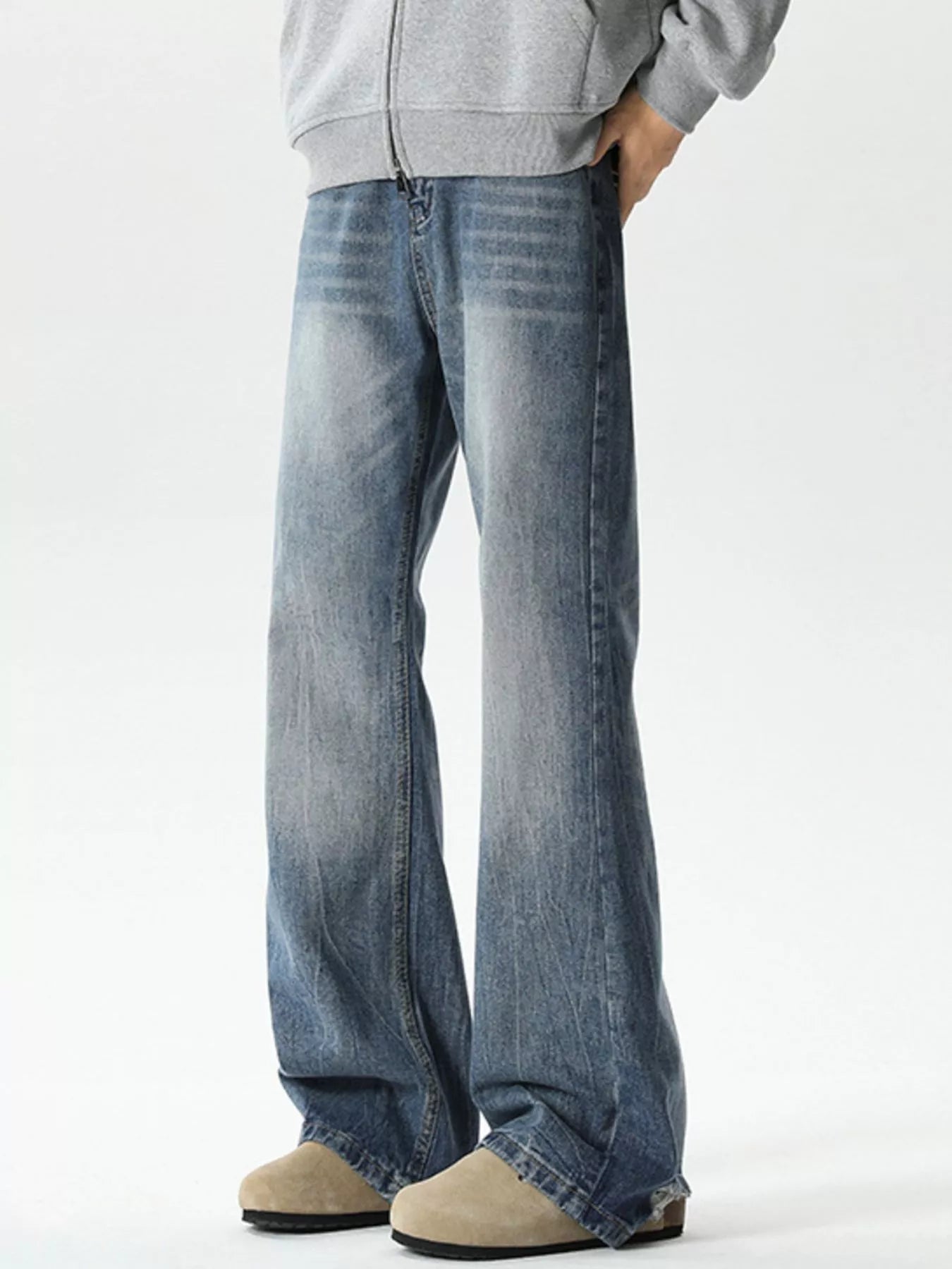 men's men's plus size vintage wash wide leg jeans - additional image