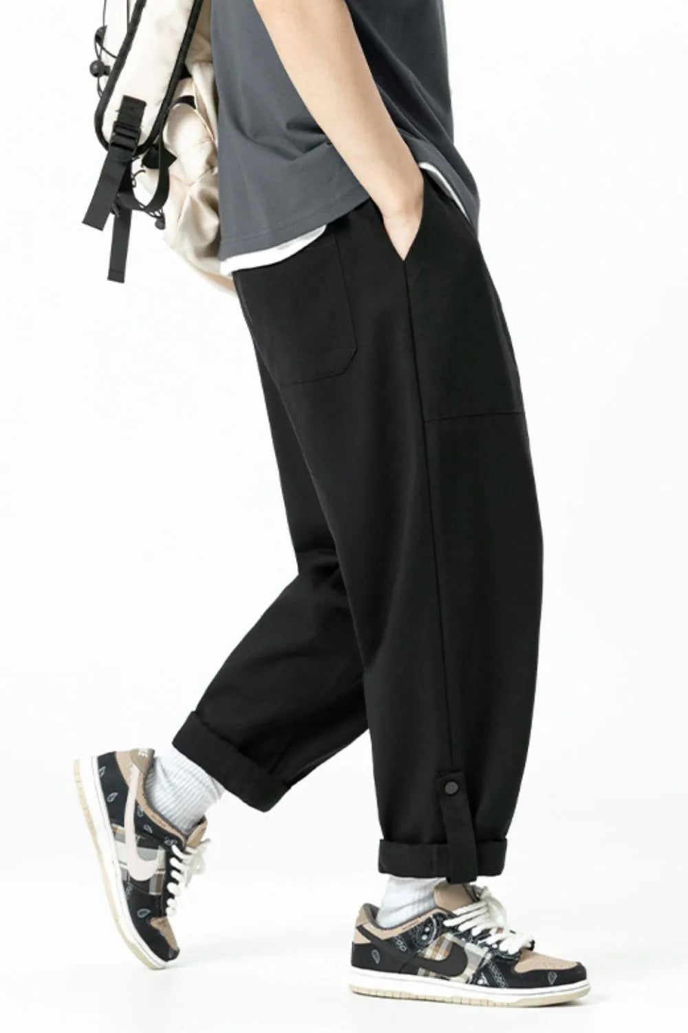 Men's Plus Size Drawstring Pants with Pockets Black