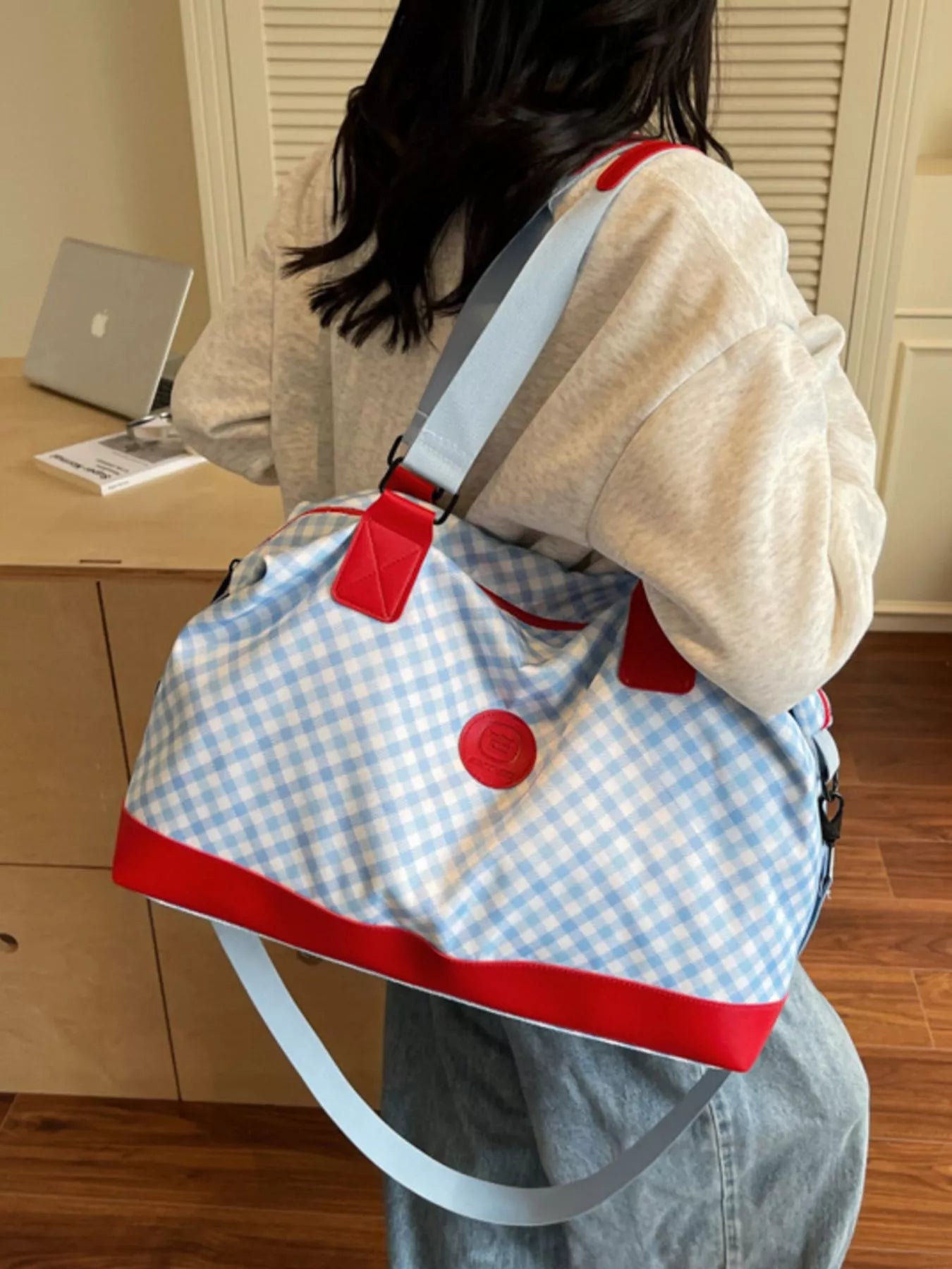 women's checkered pattern travel bag - product detail