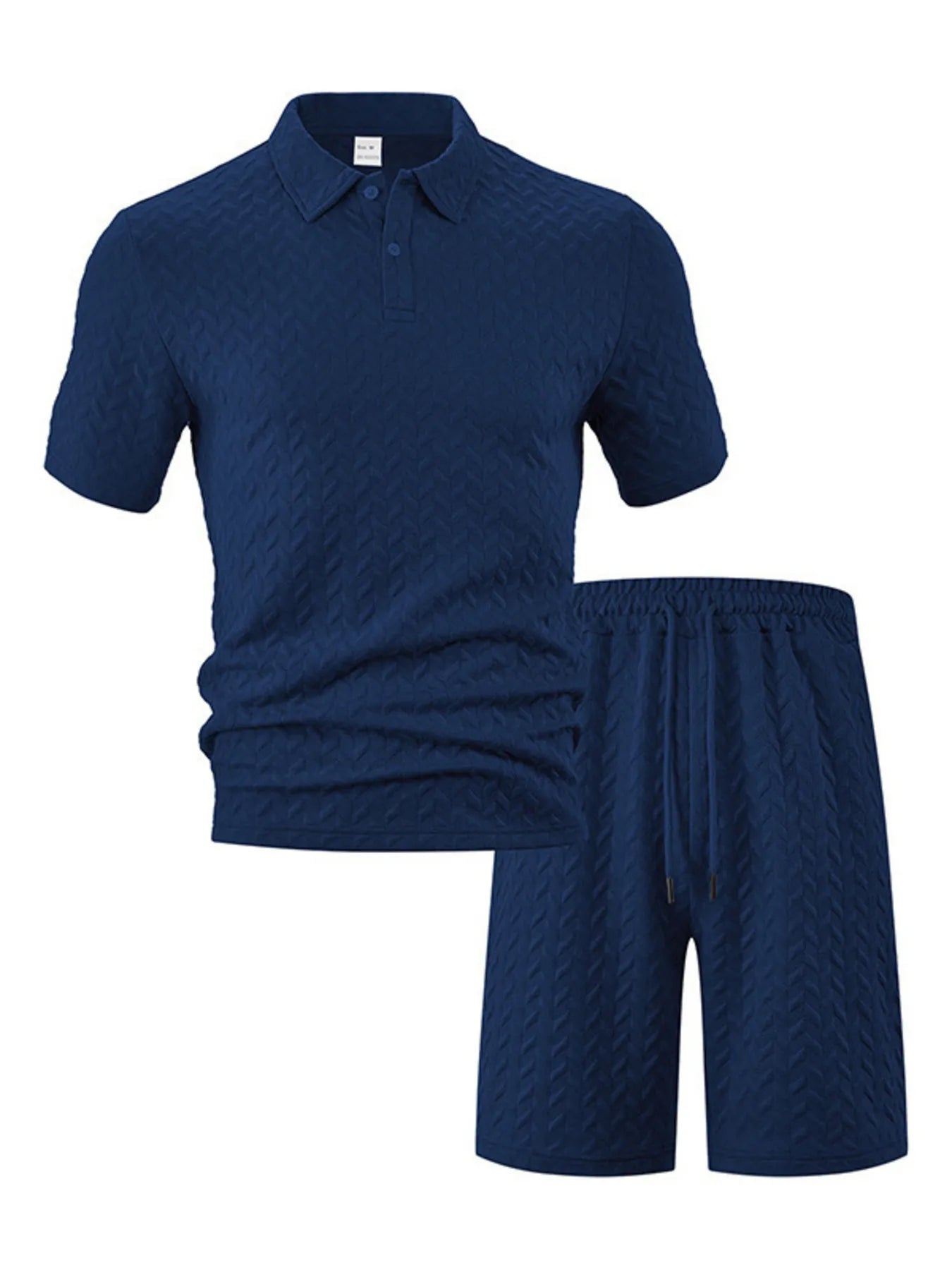 men's men's full size textured polo shirt and shorts set plus size - product detail