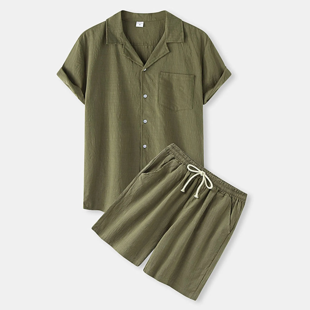 men's men's button up shirt and shorts set - main product image