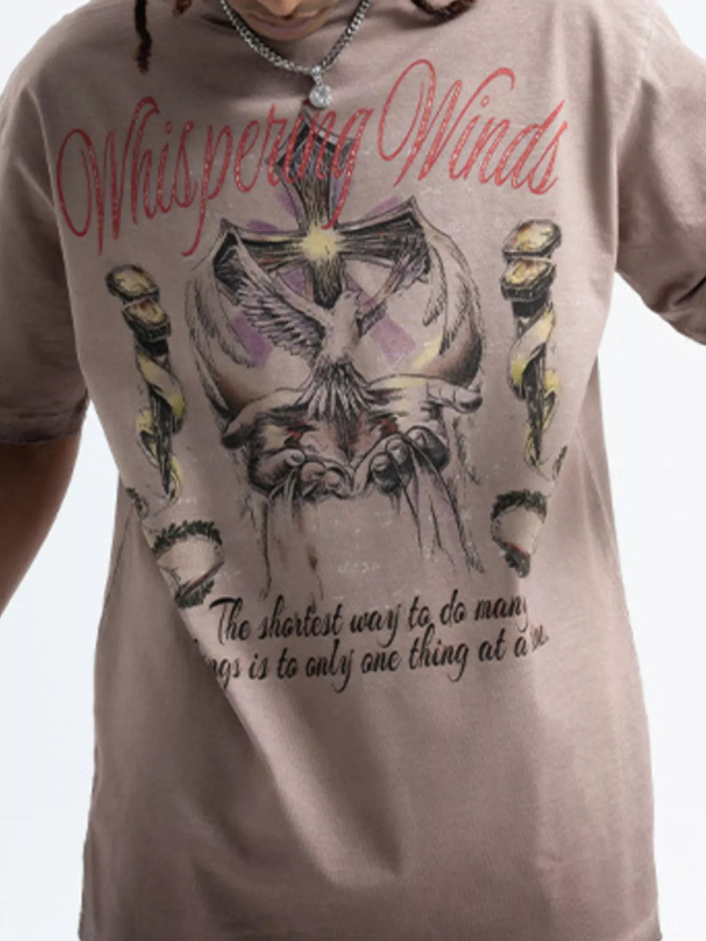 men's men's whispering winds graphic vintage round neck t-shirt - back view