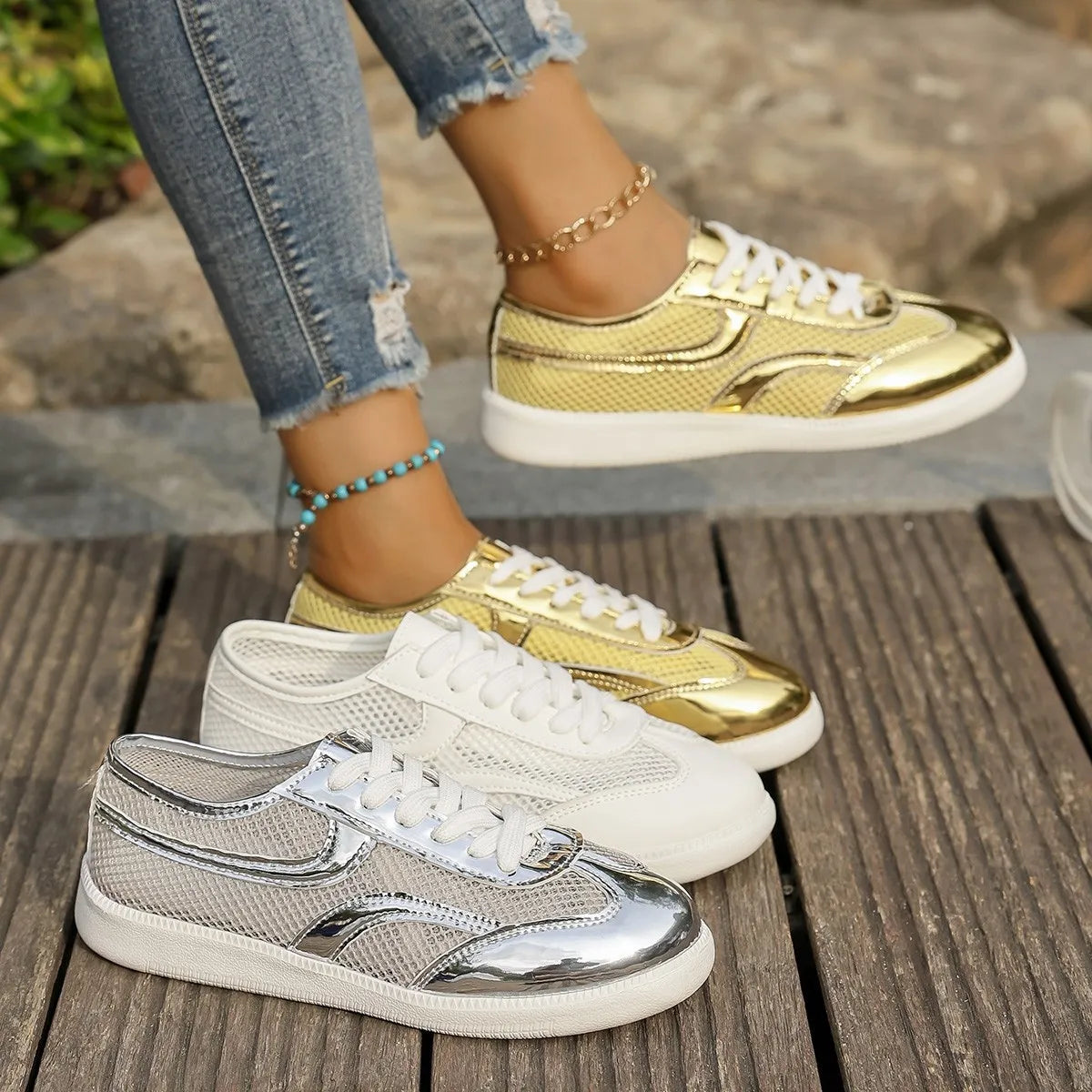 women's mesh lace up sneakers - product showcase