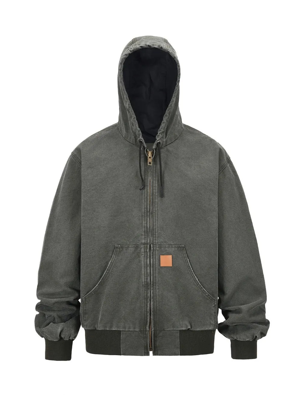 Men's Zip Up Washed Hooded Jacket Army Green