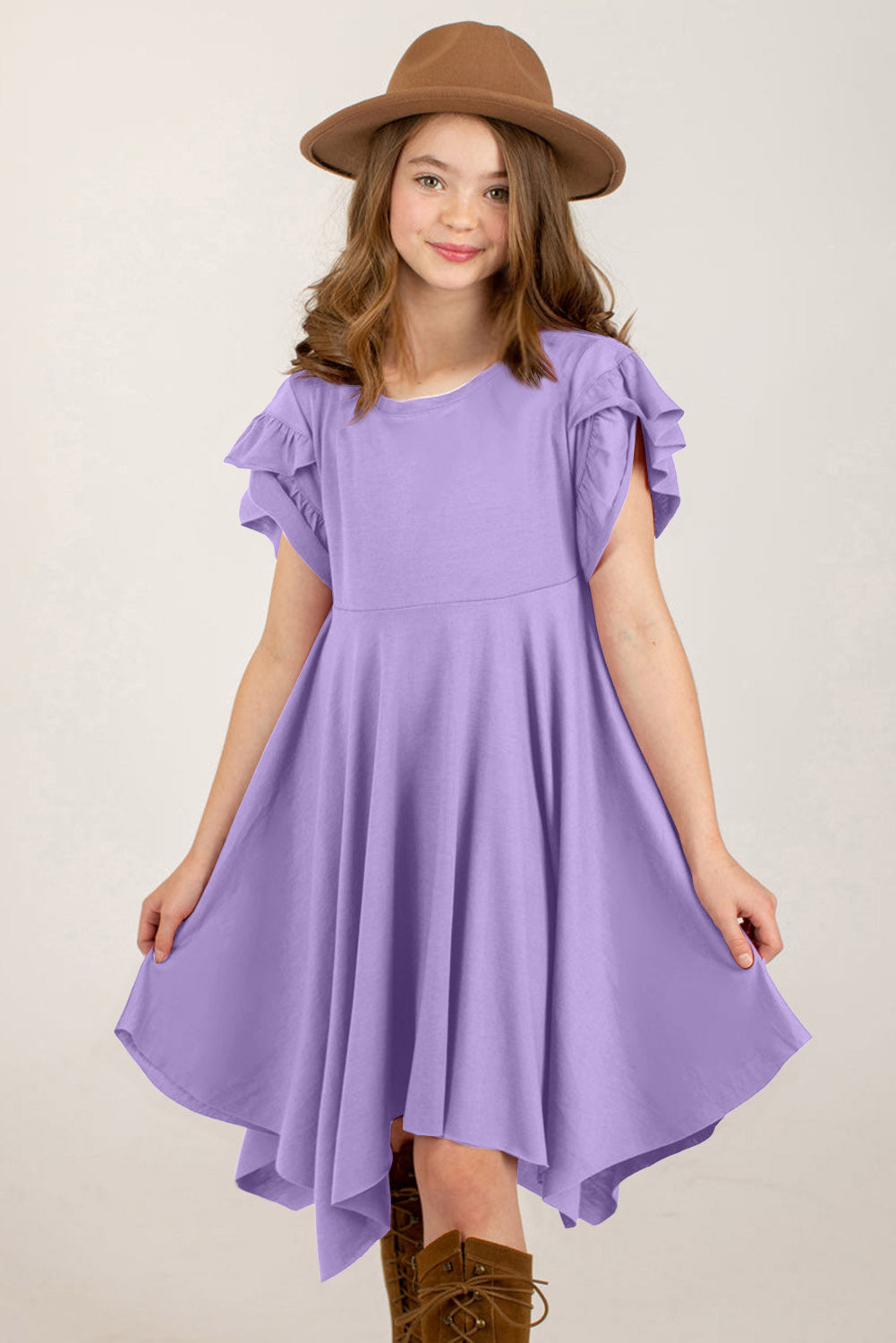 round neck petal sleeve dress — stylish clothing for kids