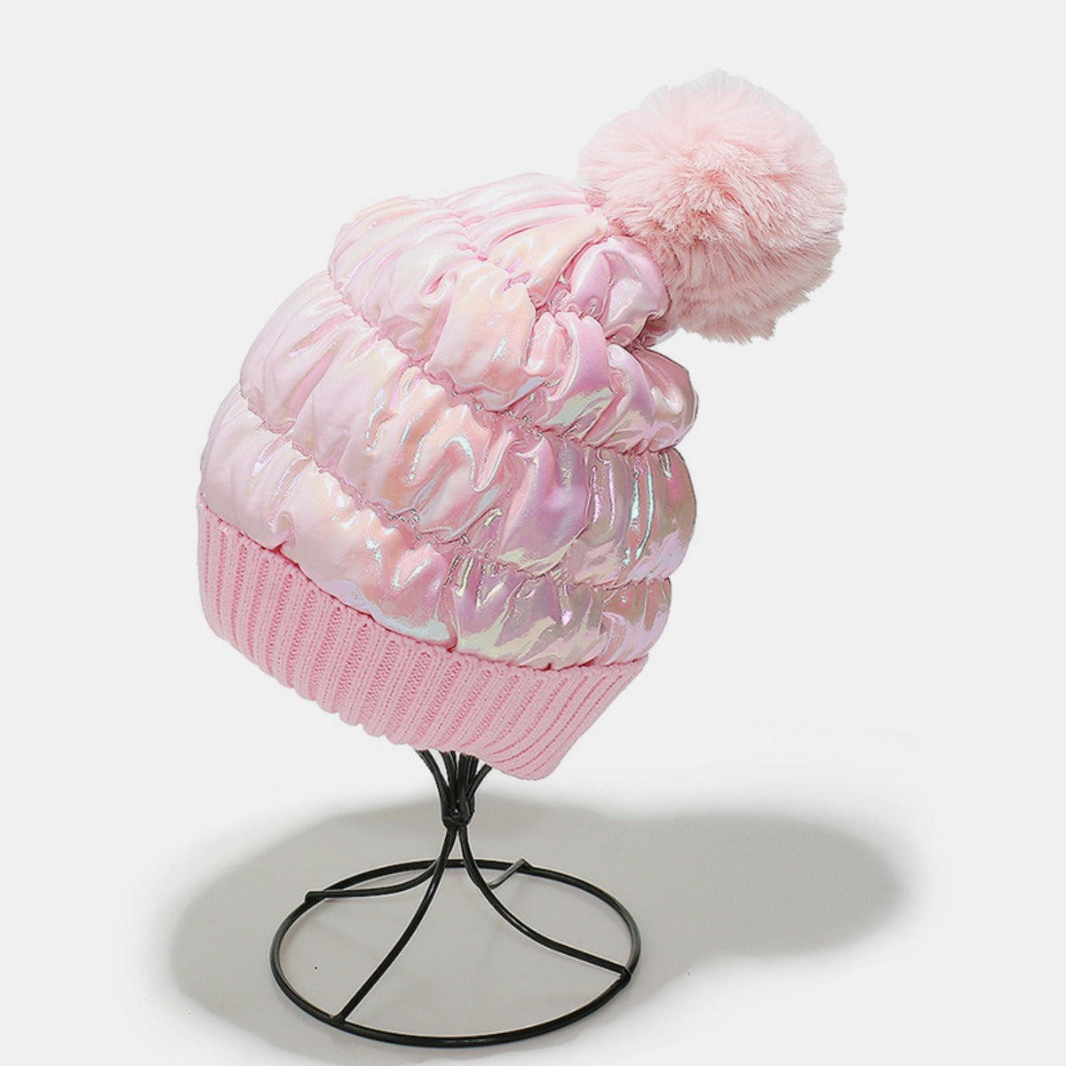 Thermal Knit Hat with Pompom Pink One Size