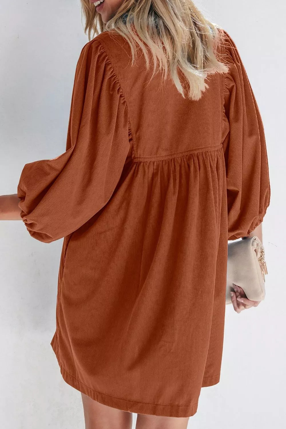 women's corduroy button-down babydoll dress - second view