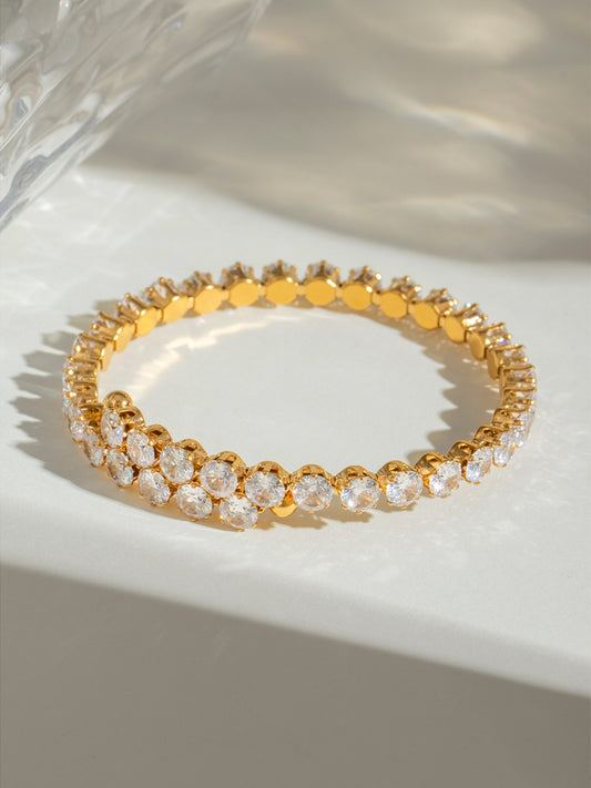 Stainless Steel Inlaid Zircon Bracelet Gold One Size