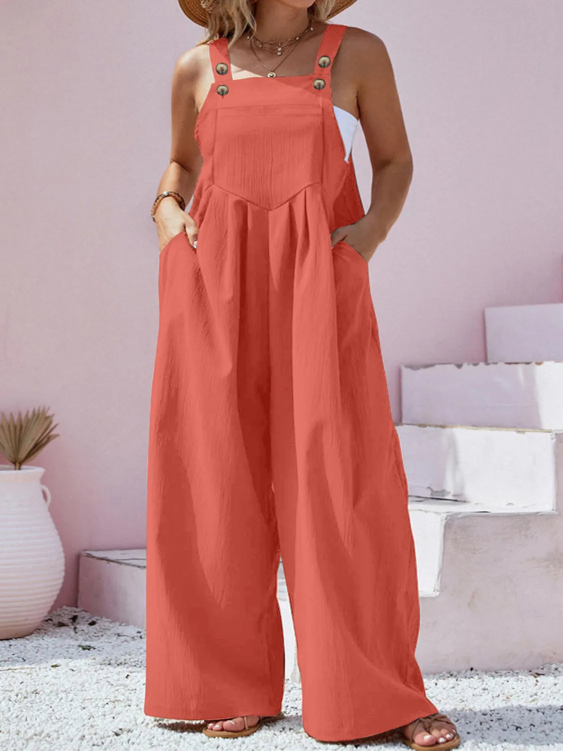 Plus Size Square Neck Wide Leg Overalls Orange